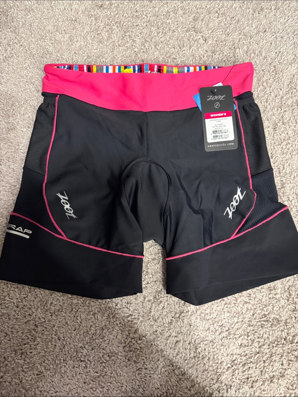 Zoot Women's Black with Hot Pink Waistband Performance Bike Shorts